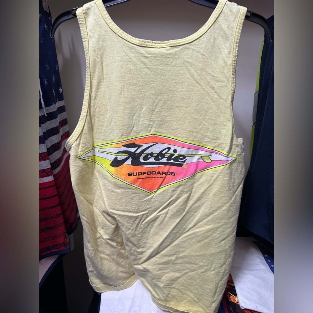 Vintage hobie surfboards made in USA, men’s medium tank top